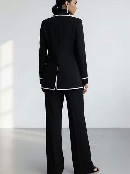 Claudia | Ensemble Blazer Passepoilé et Pantalon Large