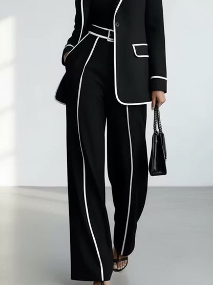 Claudia | Ensemble Blazer Passepoilé et Pantalon Large