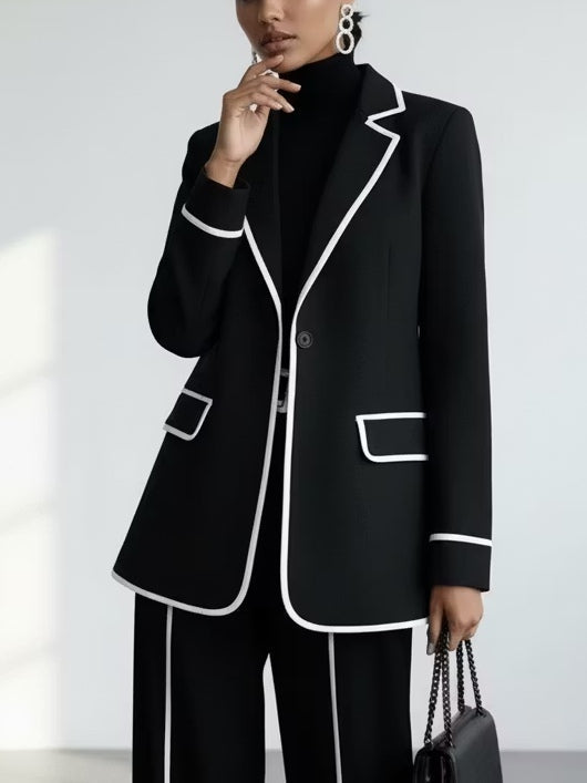 Claudia | Ensemble Blazer Passepoilé et Pantalon Large