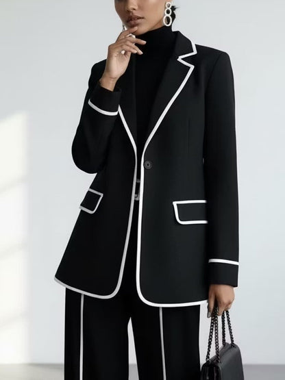 Claudia | Ensemble Blazer Passepoilé et Pantalon Large