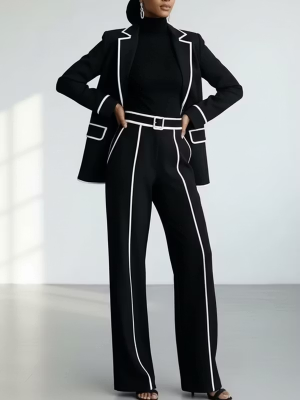 Claudia | Ensemble Blazer Passepoilé et Pantalon Large