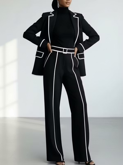 Claudia | Ensemble Blazer Passepoilé et Pantalon Large