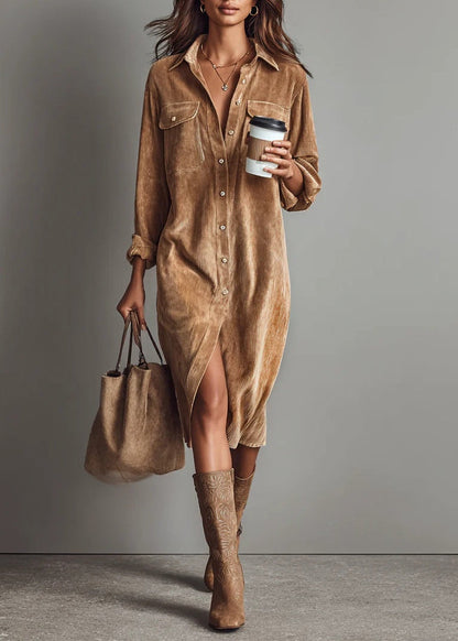 NIYARA | Robe chemise en velours côtelé