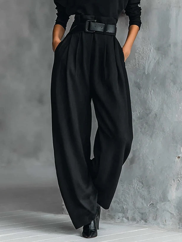 Ginevra | Ensemble Col Montant Noir et Pantalon Droit