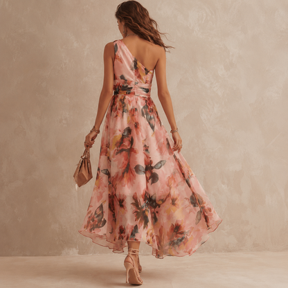 Aurora | Robe Fleurie à Une Épaule
