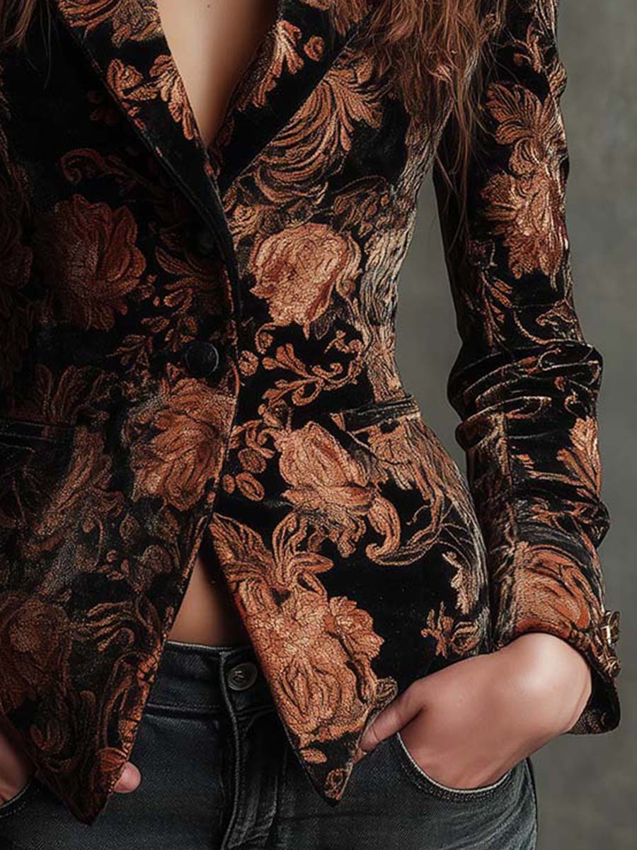 Celeste | Blazer Fleuri Noir et Bronze