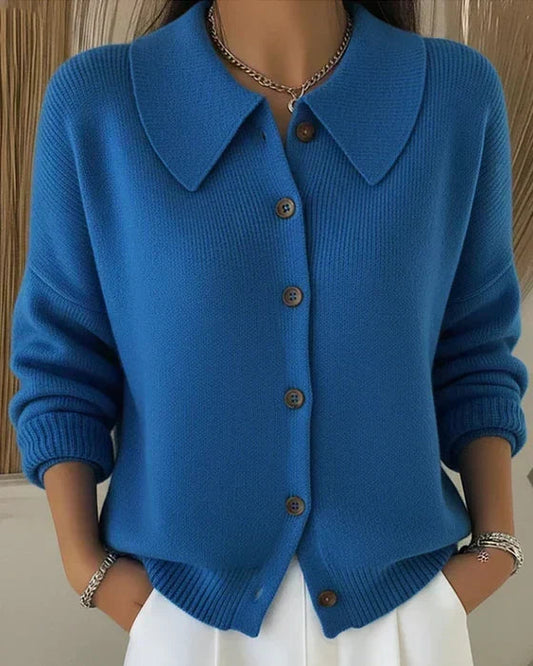 Matilde | Cardigan Bleu à Col et Boutons