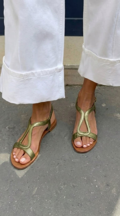 Sandales slingback découpées métallisées casual plates Or.