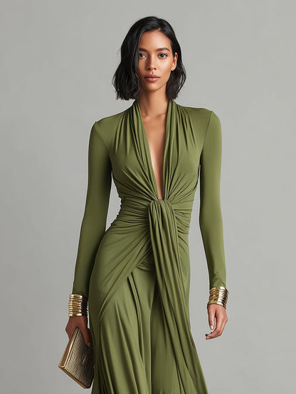 Valentina · Robe longue à col en V et détails volantés