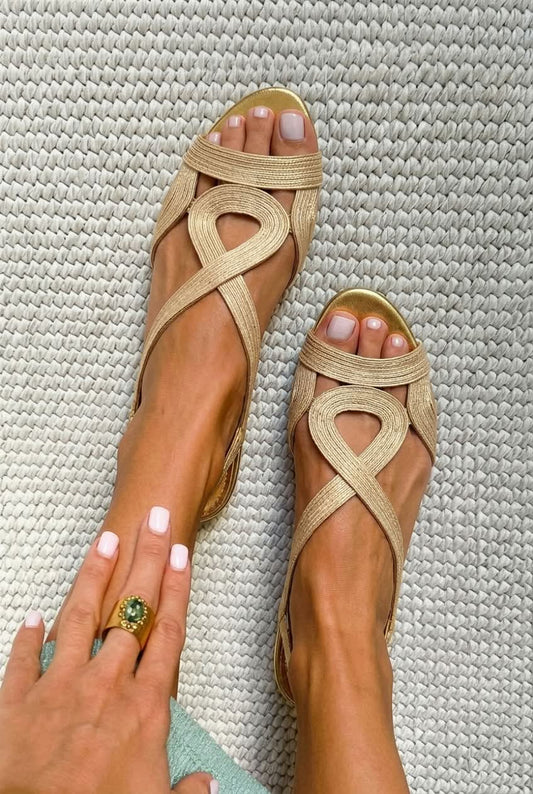 Sandales plates slingback peep toe tressées [Précommande]
