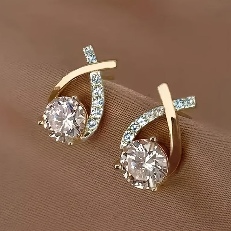 Ilaria | Boucles d'Oreilles Croix Dorée et Zircon