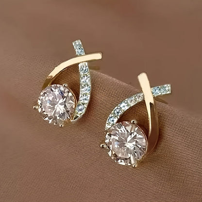 Ilaria | Boucles d'Oreilles Croix Dorée et Zircon