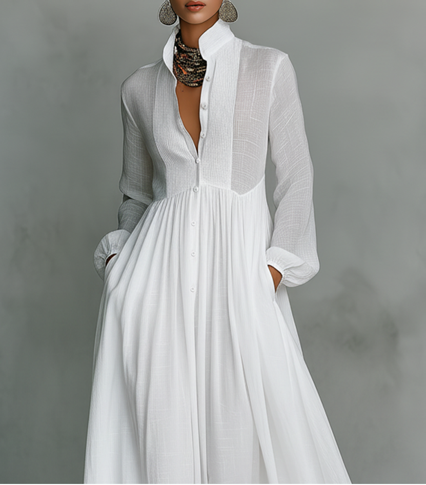 Elisa | Robe Maxi Minimaliste à Col Montant