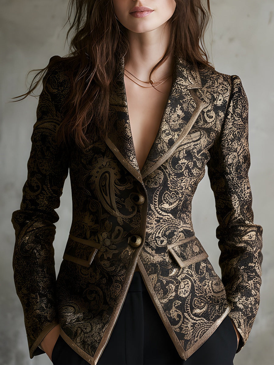 Anouk | Blazer Ajusté Jacquard Paisley à Revers Croisés