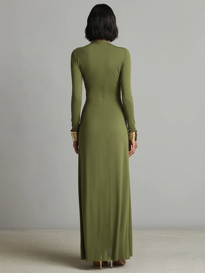 Valentina · Robe longue à col en V et détails volantés