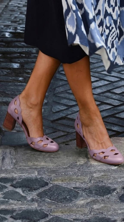 Talons bloc chunky festonnés à découpes Cuir en cuir