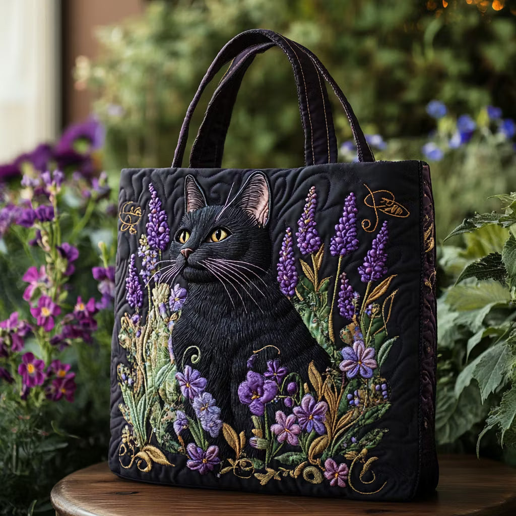 Erminia | Sac Matelassé Chat Noir parmi les Fleurs