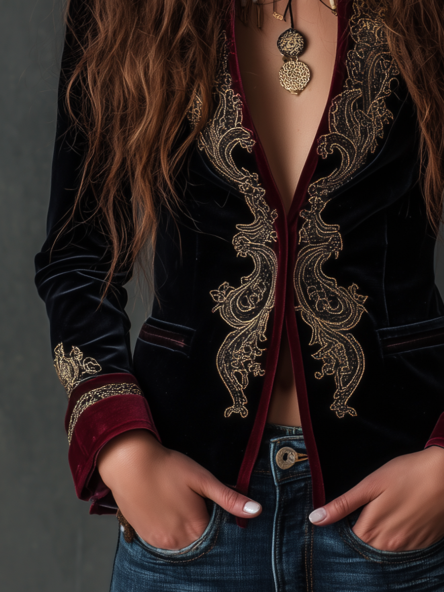 Daphnée | Blazer en Velours Brodé Baroque
