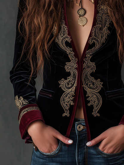 Daphnée | Blazer en Velours Brodé Baroque