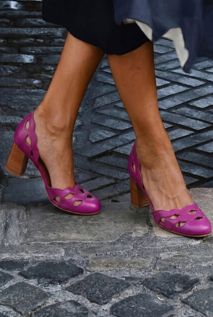 Talons bloc chunky festonnés à découpes Cuir en cuir