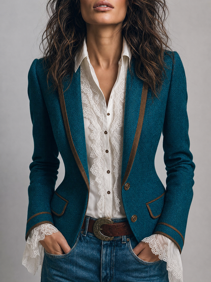 Gersende | Blazer Cintré Chevrons à Bordure Contrastée