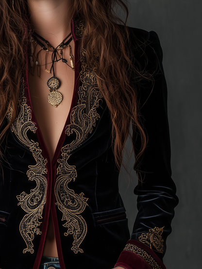 Daphnée | Blazer en Velours Brodé Baroque