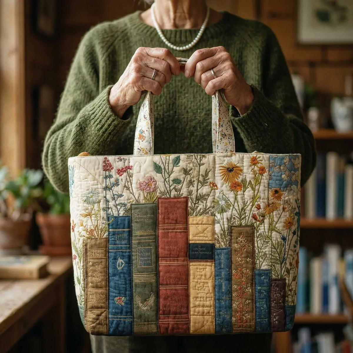 Federica | Sac Matelassé Livres et Fleurs