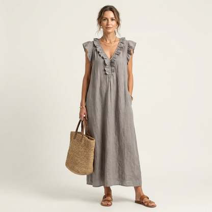 Mafalda | Robe Longue à Volants et Col en V