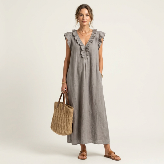 Mafalda | Robe Longue à Volants et Col en V
