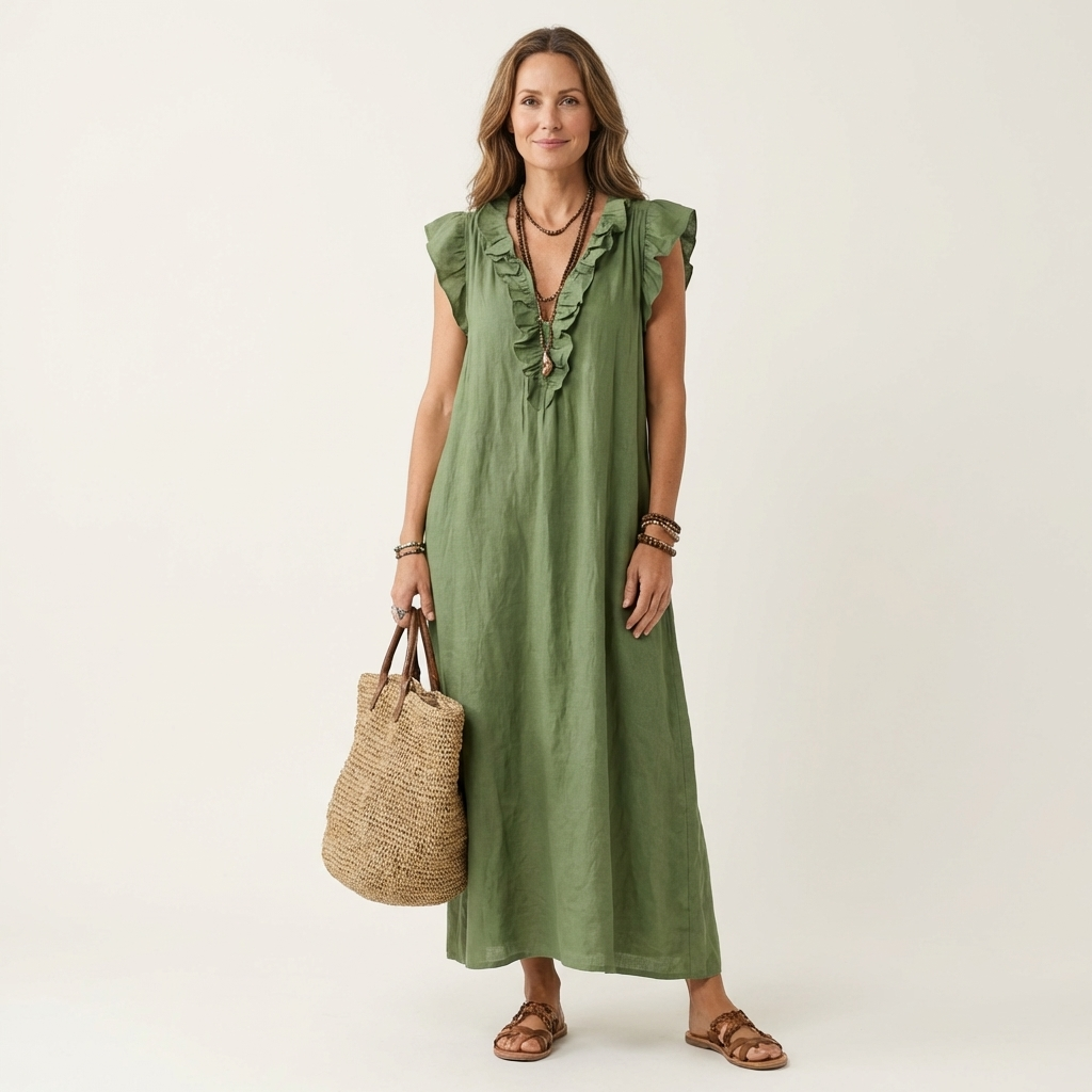 Mafalda | Robe Longue à Volants et Col en V