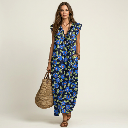 Zita | Robe Longue à Volants et Col en V