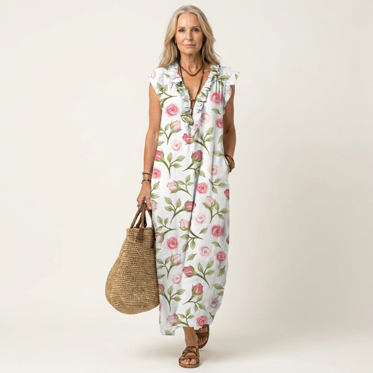 Teresa | Robe Longue à Volants et Col en V