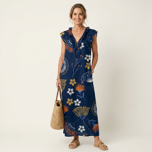 Susanna | Robe Longue à Volants et Col en V