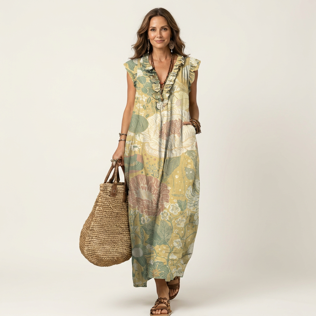 Palmira | Robe Longue à Volants et Col en V