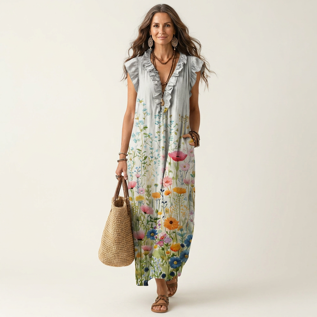 Speranza | Robe Longue à Volants et Col en V