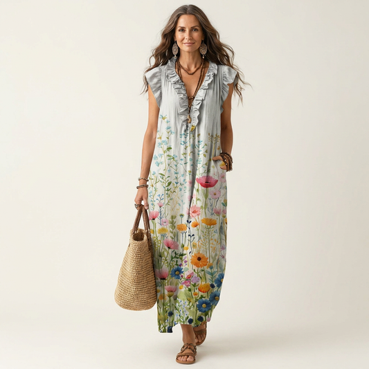 Speranza | Robe Longue à Volants et Col en V