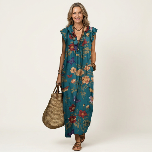 Celestina | Robe Longue à Volants et Col en V