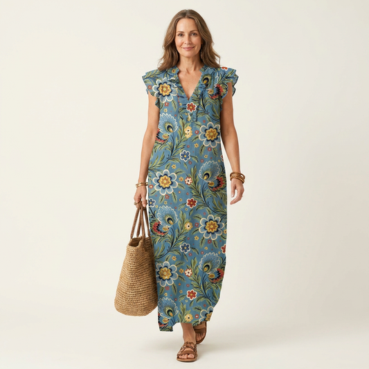 Miranda | Robe Longue à Volants et Col en V