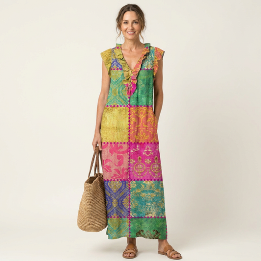 Fulvia | Robe Longue à Volants et Col en V