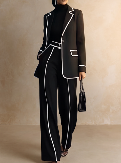 Claudia | Ensemble Blazer Passepoilé et Pantalon Large