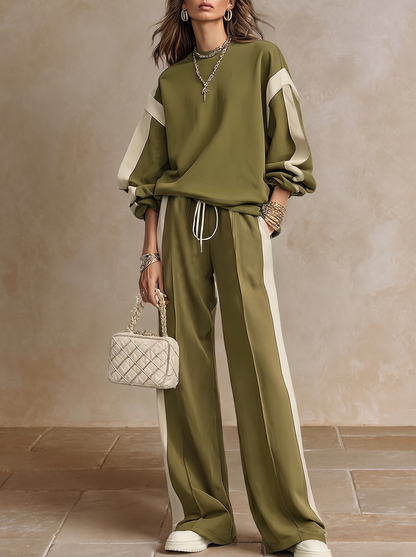 Sonia | Ensemble Sweat Vert Olive et Pantalon Large