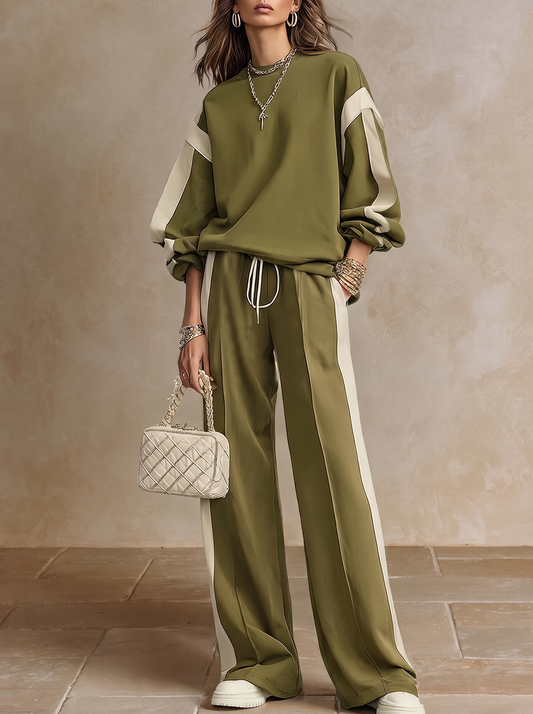 Sonia | Ensemble Sweat Vert Olive et Pantalon Large