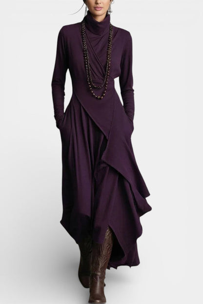 Ébeline | Robe Longue Asymétrique à Col Montant Gothique et Bohème