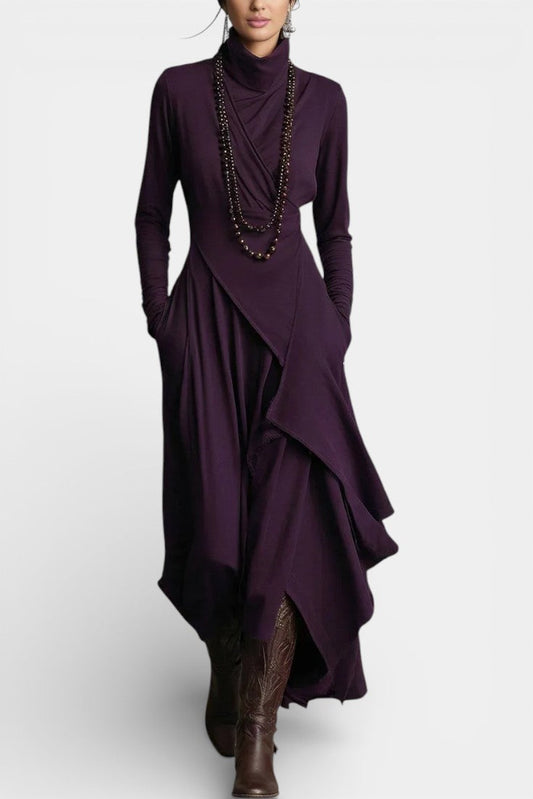 Ébeline | Robe Longue Asymétrique à Col Montant Gothique et Bohème