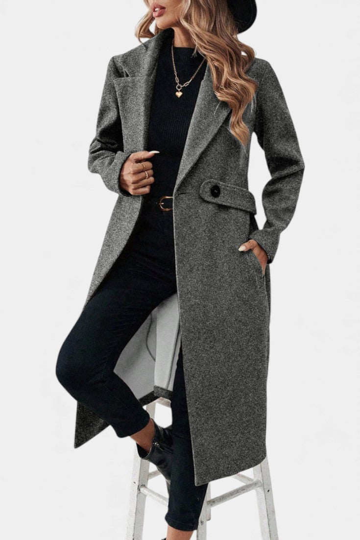 Hédia | Manteau Croisé Mi-Long à Revers Classiques