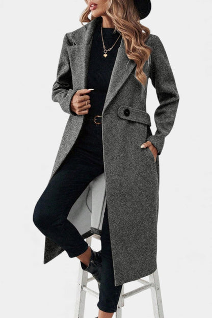 Hédia | Manteau Croisé Mi-Long à Revers Classiques