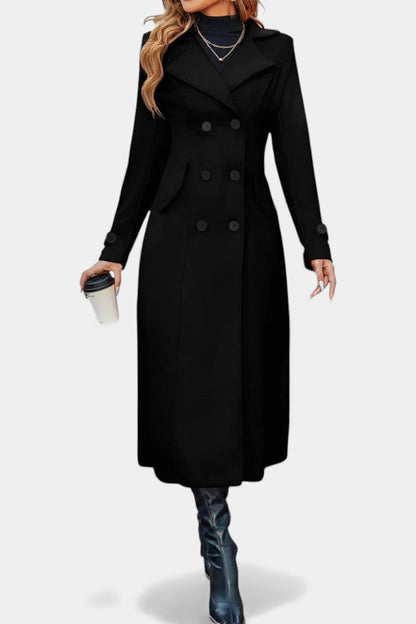 Naïssa | Manteau Long Croisé à Revers Crantés