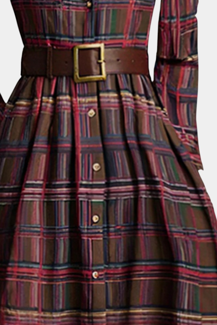 Eustellia | Robe Longue à Carreaux Esprit Ethnique Rétro