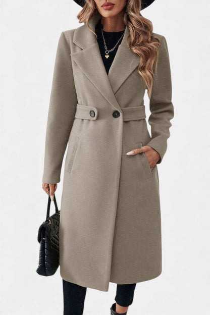 Hédia | Manteau Croisé Mi-Long à Revers Classiques