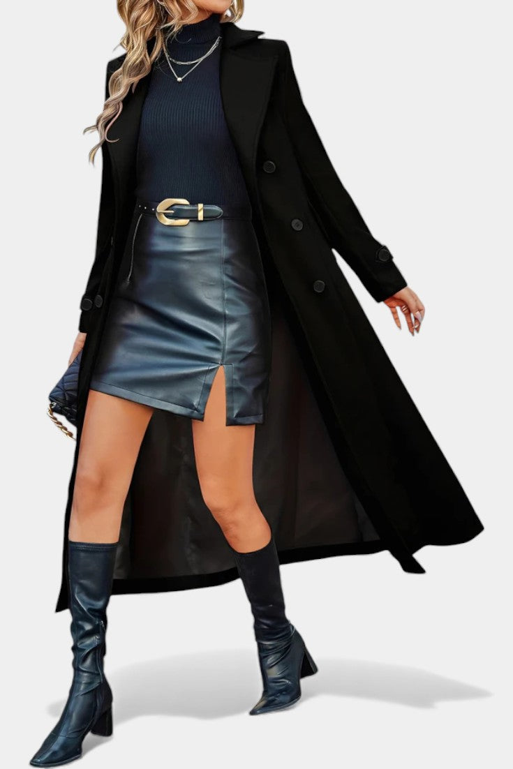 Naïssa | Manteau Long Croisé à Revers Crantés